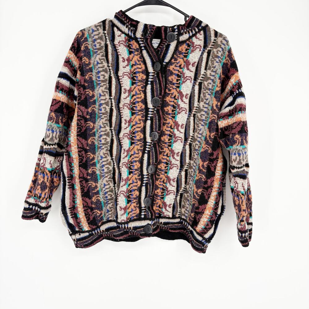 VTG Jason Younger 100%‎ Shetland Type Wool Coogi  Style Colorful Cardigan Size M